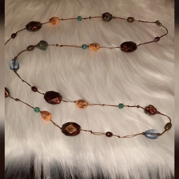Boho bead xtra long necklace and matching earrings GUC - Picture 5 of 13